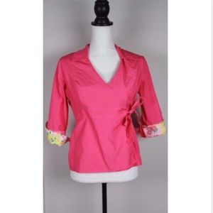 Lilly Pulitzer Wrap Top Blouse 3/4 Cuff Sleeve